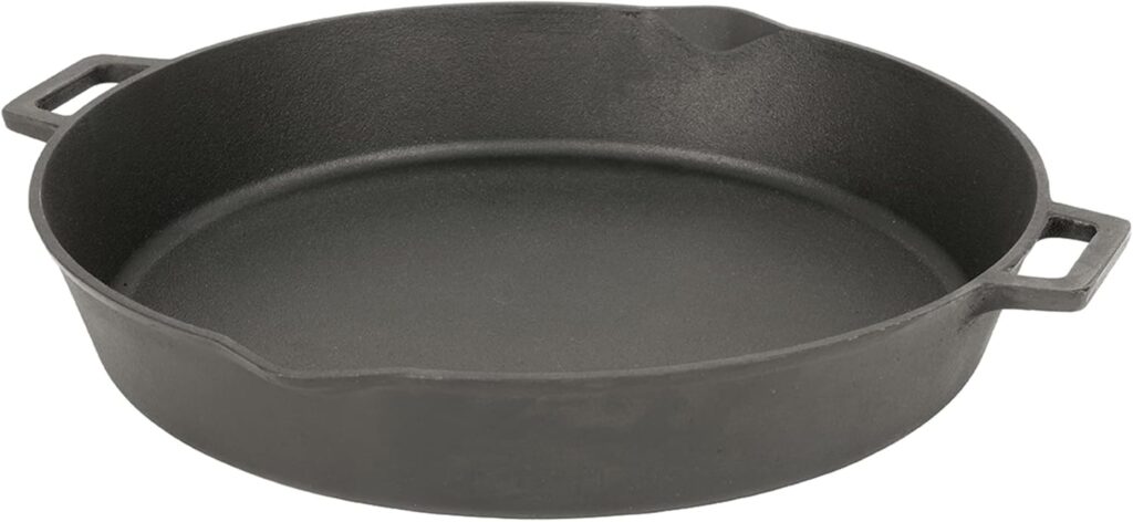 Bayou Classic 7439 16-in Cast Iron Double-Handled Skillet w/Pour Spouts Features Large Loop Handles Perfect For Breakfast Roast Pan Frying Sautéing and Baking