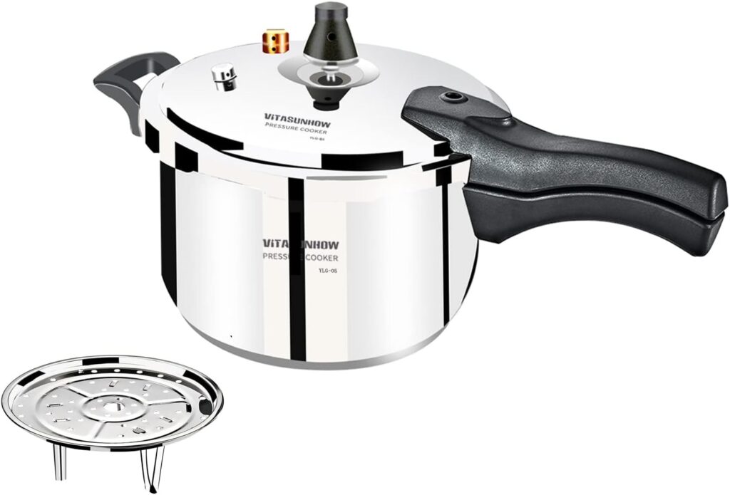 Stainless Steel Pressure Cooker with Steamer Basket, Faster Cooking and Safety Pressure Release (5-Liter)