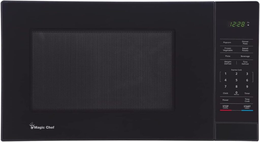 Magic Chef Compact Countertop Microwave Oven, 1000 Watts, Black, 1.1 Cu. Ft. – Digital Kitchen Appliance with One-Touch Cooking, Child Lock, Timer, Reheat, Defrost and 10 Power Levels