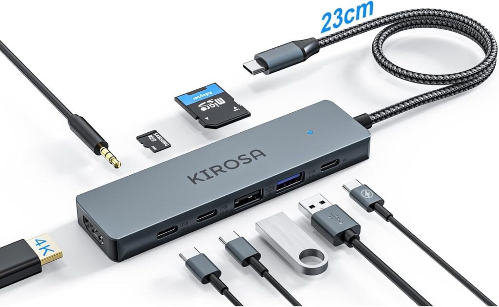 9IN1 USB C Hub Multiport Adapter for MacBook Pro Air: KIROSA USB C to 4K HDMI Hub Dongle with 100W PD USB3.0 – Portable USBC Hub Compatible with Laptops and Other Type C Devices