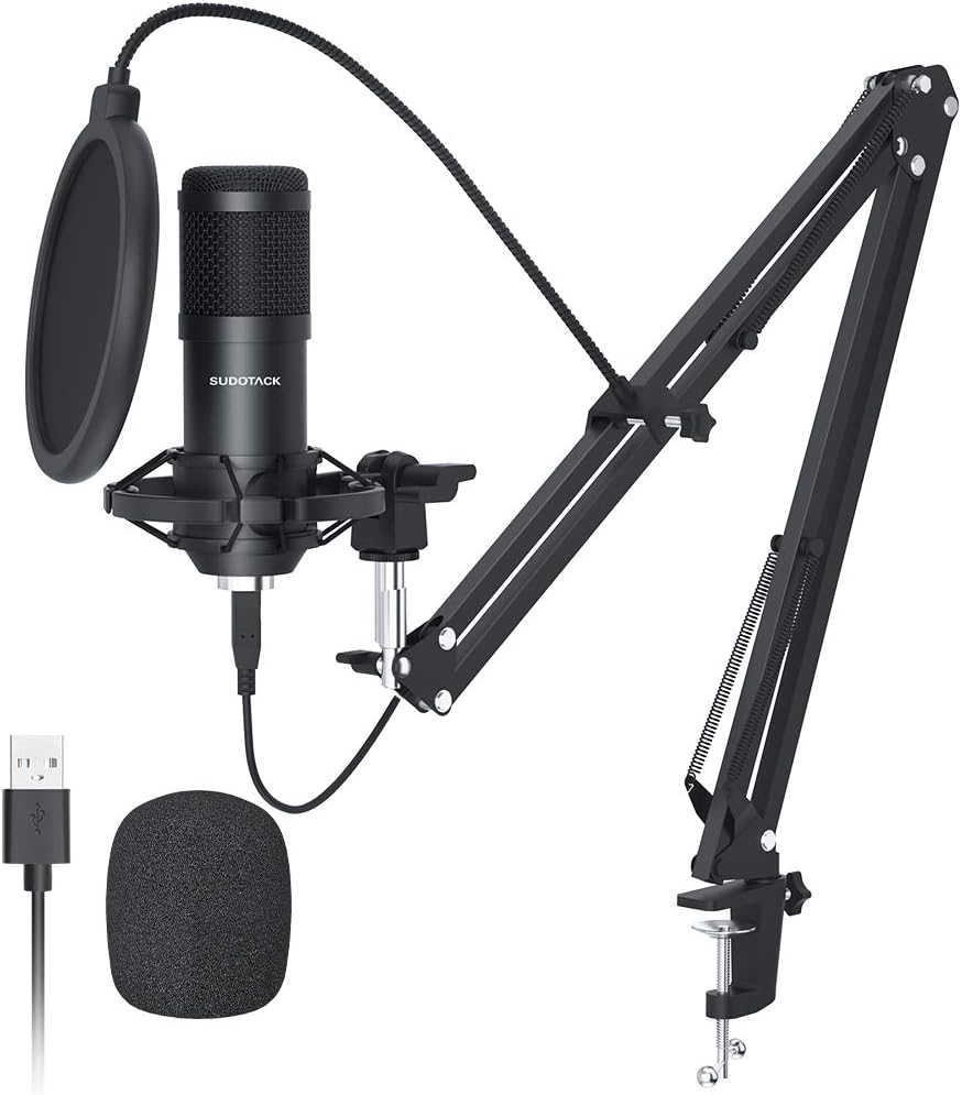 SUDOTACK USB Condenser Podcast Microphone for PC: Studio Microphone Kit with 192KHz/24bit Professional Sound Chipset Cardioid for Recording, Streaming, Gaming, Voice-Over, YouTube, Twitch (ST-800)