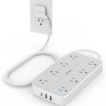 TESSAN Power Strip Surge Protector, Flat Plug Extension Cord with 8 Outlets 3 USB Charger(1 USB C), 1080 Joules Protection, Wall Mountable Charging Station for Home Office School Dorm Room Essentials