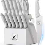 imarku® 14-Piece Kitchen Knife Set with Block and Sharpener, Professional Stainless Steel with Non-Slip Ergonomic Handle, Dishwasher Safe, Home Essential, Gray-White