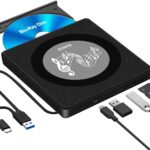 External Blu Ray CD DVD Drive, USB Blu Ray Drive External Bluray Burner Read/Write BD Player with 2 USB and TF/SD Slots, Optical Blue Ray CD DVD Reader for Laptop Apple PC Windows 11 MacBook Pro Air