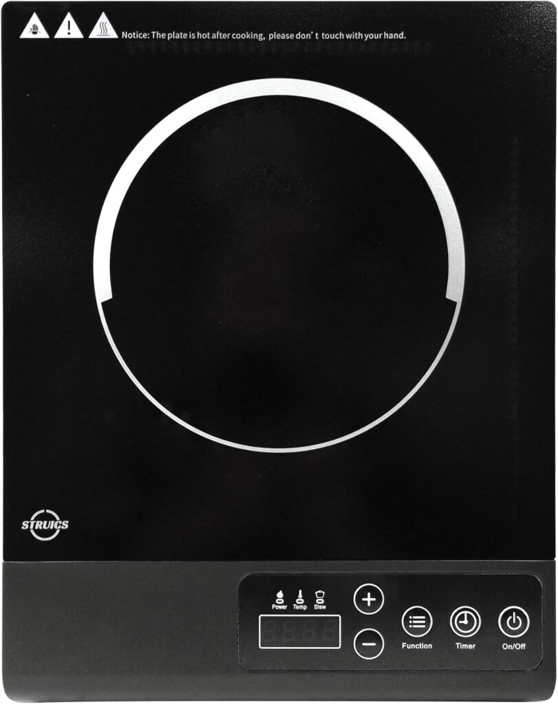Portable Induction Cooktop, 1200W Sensor Touch Electric Induction Cooker Hot Plate, 6.7″ Heating Coil, 9 Power 9 Temperature Setting Countertop Burner with Timer