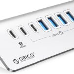 ORICO 7 Port USB Hub 10Gbps, Aluminum USB 3.2 Gen 2 Hub, 6 USB 3.2 Data Ports, PD 60W Ports, 1.64Ft C to C Cable, USB Data Hub for Laptop