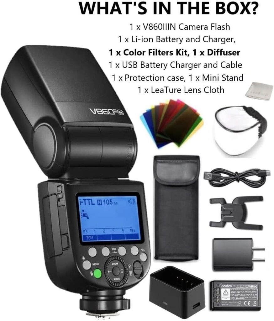 Godox V860III-N for Nikon Camera Flash Speedlight Speedlite Light, 76Ws 2.4G TTL HSS 1/8000s, 2600mAh Battery,480 Full-Power Flashes,0.01-1.5s Recycle Time,10 Levels LED Modeling Lamp Light for Nikon