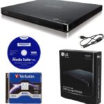 Produplicator LG BP60NB10 Portable 6X Ultra HD 4K Blu-ray Burner External Drive with CyberLink Software, 100GB M-DISC BDXL, and USB Cable – Burns CD DVD BD DL BDXL Discs