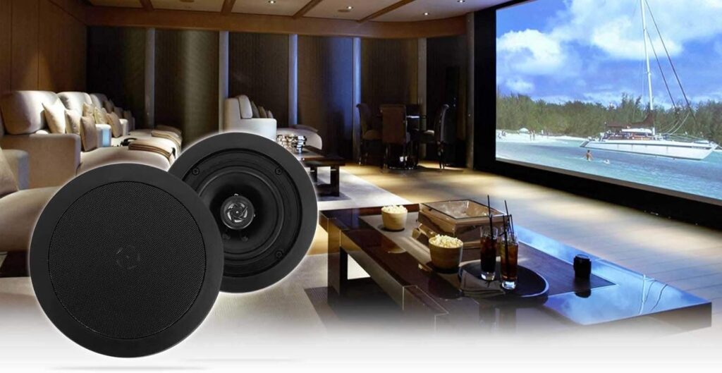 Rockville HC55 Black 5.25″ 300 Watt In-Ceiling Home Theater Speakers 8 Ohm, Aimable Tweeter, Paintable Grill, Easy Install, for Home Audio Systems
