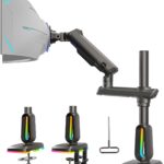 HUANUO RGB Heavy Duty Monitor Arm for Ultrawide Screens up to 57″, Holds 44 lbs, Tall Ultrawide Monitor Stand with 29.1″ Max Height, Fully Adjustable Single Computer Desk Mount, Max VESA 100x100mm