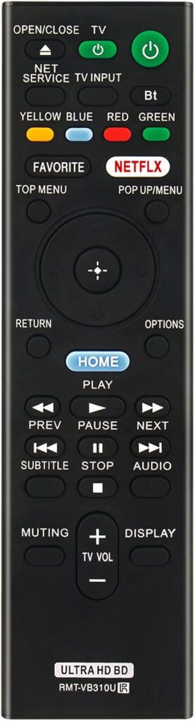 RMT-VB310U Replace Remote Control Applicable for Sony 4K UHD Blu-ray Player UBP-UX80 UBP-X800 UBP-X800B UBP-X1000ES UBP-X800M2 UBPUX80 UBPX800 UBPX800B UBPX1000ES UBPX800M2