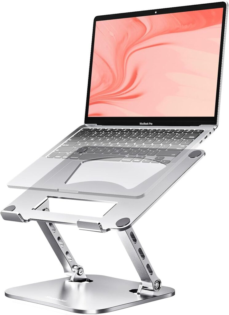 Laptop Stand for Desk – 2.5mm Aluminum Ergonomic Riser, Adjustable Height & Angle, Sturdy Yet Lightweight, Fits 10-17.3 Inch MacBook Pro/Air, Dell XPS, HP,Silver.