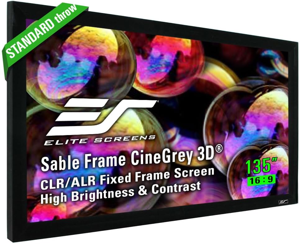 Elite Screens 135-Inch ALR Projector Screen 16:9 – Ceiling & Ambient Light Rejecting, Fixed Frame Wall Mounted, ISF-Certified CineGrey 3D for Home Theater, Standard Throw Projectors, ER135DHD3
