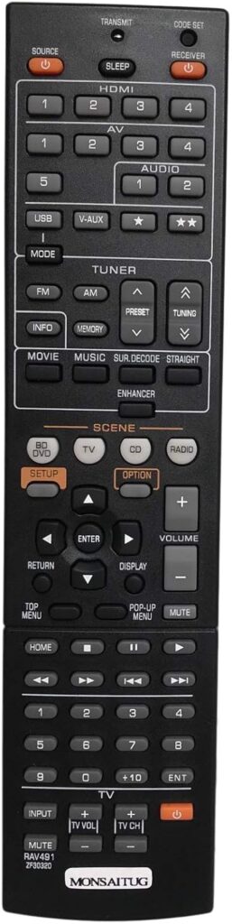 Replacement Remote Control for Yamaha AV Receiver RAV498 RAV494 RAV331 RAV334 WT92670 RX-V373 RX-A810 RX-A810BL HTR-4066 RX-V467 RX-V367 RX-V371 RX-V671 RX-V677 RX-V383