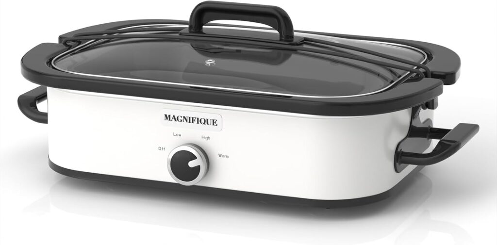Magnifique 4-Quart Slow Cooker with Casserole Manual Warm Setting – Perfect Kitchen Small Appliance for Family Dinners, Dishwasher Safe Crock, White