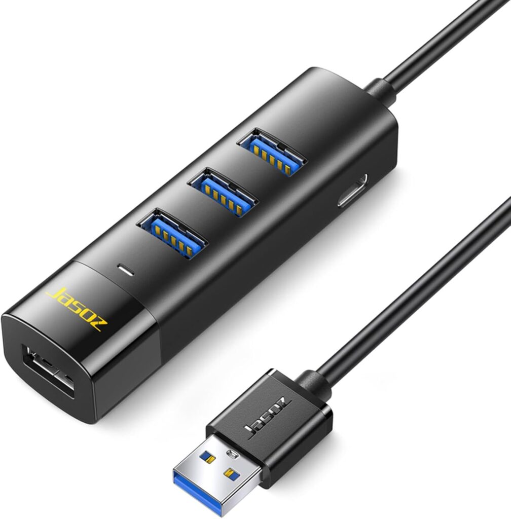 KAGO USB Hub 4 Ports – Multiple USB 3.0 Hub with 5Ft Cable, USB-A Splitter Extender with USB Type-C Power Port, for Laptop,Desktop, Windows, Linux, PC(USB a)