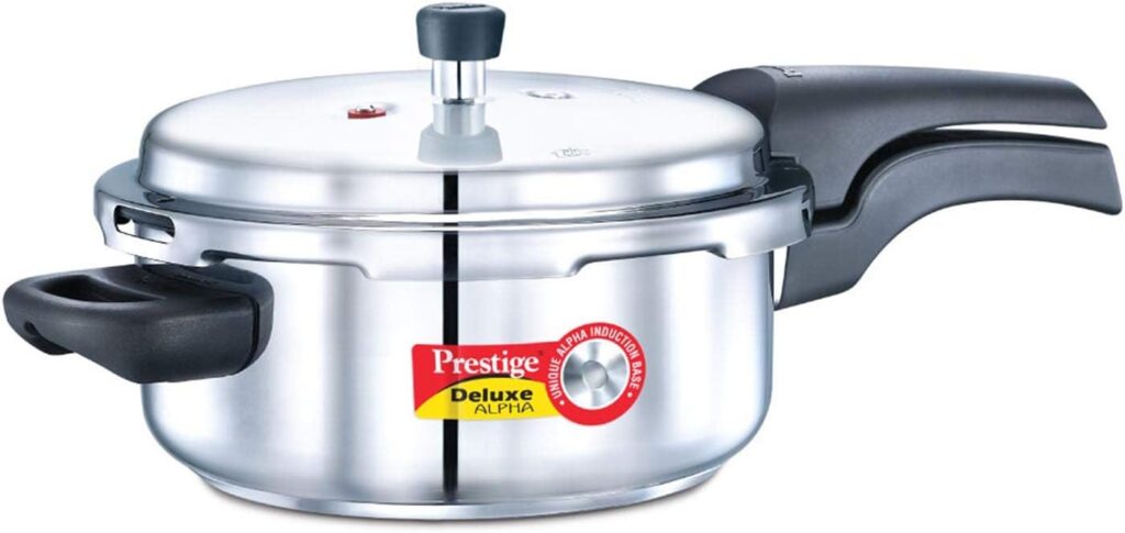 PRESTIGE PRDA3 Prestige 3L Alpha Deluxe Induction Base Stainless Steel Pressure Cooker, 3.0-Liter