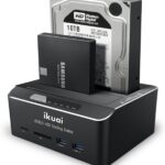 SATA to USB 3.0 Dual Bay Hard Drive Dock for 2.5″/3.5″ SATA HDD SSD with Micro SD Card Reader 2 USB 3.0 Port, Offline Clone Function External Hard Drive Docking Station, 2X20TB and UASP Support