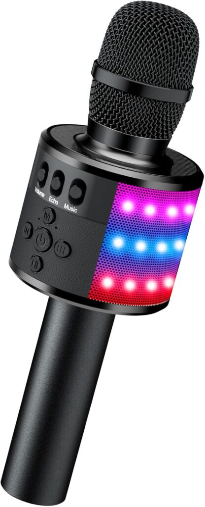 BONAOK Karaoke Microphone for Kids & Adults – Bluetooth Microphones Singing Mic with Disco Lights, Echo Effect, Built-in Speaker Portable Karaoke Player for Party Travel Gifts Q78(Black)