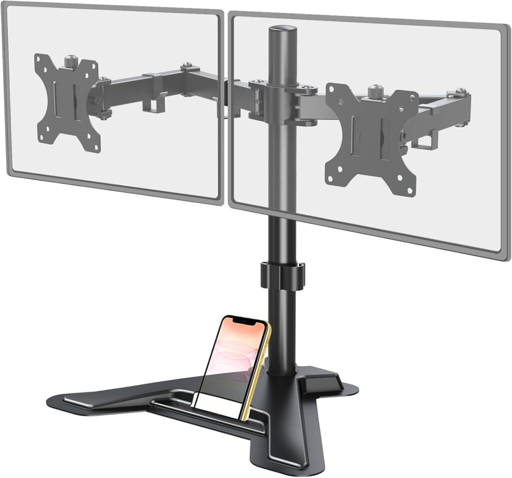 MOUNT PRO Dual Monitor Stand, Free-Standing Full Motion Monitor Desk Mount Fits 2 Screens up to 27 inches,17.6lbs with Height Adjustable, Swivel, Tilt, Rotation, VESA 75×75 100×100, Black