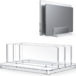 OMOTON Vertical Laptop Stand for Desk, Acrylic Dual Laptop Holder Desktop Clear Adjustable Dock for MacBook Pro Air, HP, All Gaming Laptops up to 17” (Clear, Dual Slot)