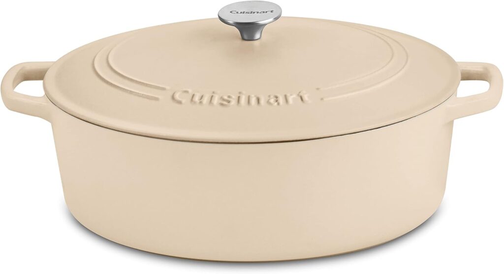 Cuisinart Chef’s Classic Enameled Cast Iron Oval Covered Casserole (Tan, 7- Quart)