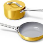 Caraway Mini Cookware Set – Non-Stick Ceramic Fry Pan (1.05 qt, 8″) & Sauce Pan (1.75 qt) – Non Toxic, PTFE & PFOA Free – Oven Safe & Stovetop Agnostic (Gas, Electric & Induction) – Marigold
