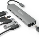 Plugable 7-in-1 USB C Hub Multiport Adapter with Ethernet Driverless Compatibility with Mac, Windows, iPhone 15, Chromebook, USB4, Thunderbolt, 100W Charging, Ethernet, 4K60Hz HDMI, 2X USB, SD/microSD