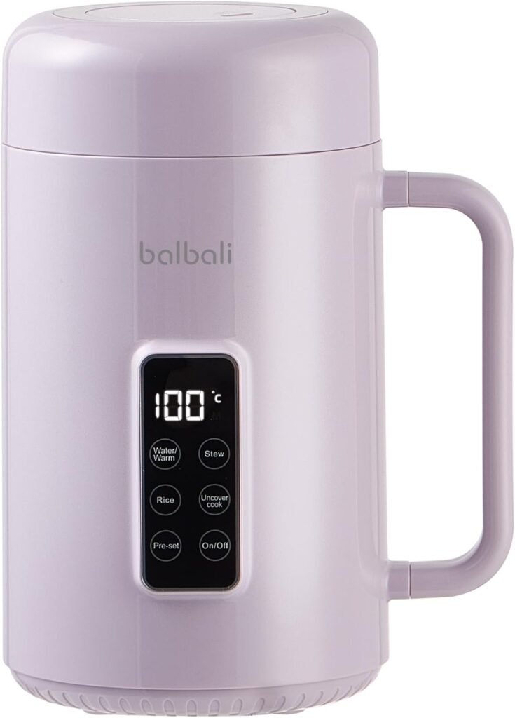 balbali Portable Electric Pot for Cooking Dorm Room – 28oz Non-stick Travel Electric Kettle, Mini Hot Pot with Temperature and Time Control – Self Heating Soup/Rice/Ramen Cooker/Warmer Purple
