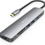 USB C Hub 7 in 1 Multiport Adapter with 4K HDMI Dongle, 100W PD, SD/TF Card Reader, 3 USB-A, USBC Docking Station for MacBook Mac Pro/Air, Dell, HP, ASUS, Acer and Other Type C Laptops