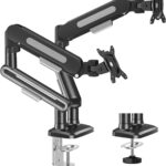 MOUNT PRO Dual Monitor Desk Mount, Pneumatic Monitor Arms for 2 Monitors Max 39 Inches, Adjustable Dual Computer Monitor Stand Each Arm Holds up to 26.5lbs, VESA Mount with C Clamp & Grommet Base