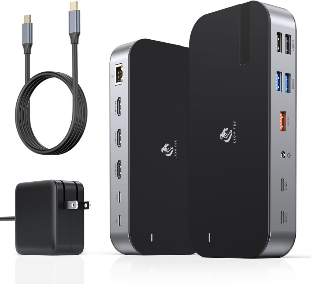 Laptop Docking Station,16 in 1 Docking Station USB C Docking Triple Monitor,USB C Dock Station with 3 HDMI,PD 100W, USB 3.1/3.0/2.0,RJ 45 Ethernet,SD/TF,Audio for Dell/Lenovo(Include Power Adapter)