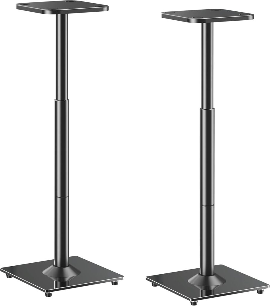 ELIVED Universal Speaker Stands Height Adjustable 28″-37.4″, Bookshelf Speaker Stand Pair for Satellite Studio Large Speakers Up to 22 lbs, Surround Sound Speaker Stand with Cable Management, Black