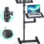 Projector Stand Tripod: 2 Shelves Mobile Laptop Cart Adjustable Height 45 to 64 Inches, Rolling Laptop Stand Cart with Ventilated Tray, Projector Tripod Stand on Wheels for Couch, Bedside, Meeting