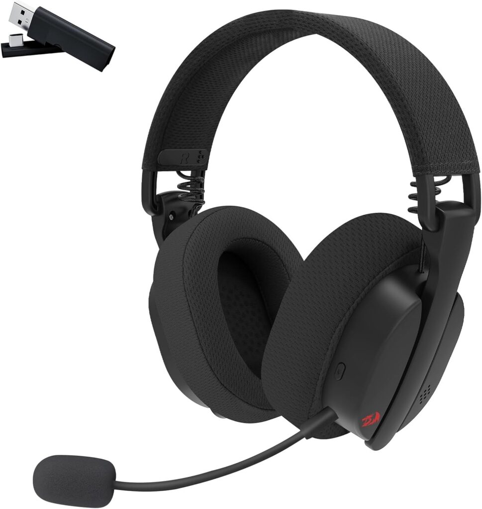 Redragon H888 Wireless Gaming Headset with 7.1 Surround Sound, Tri-Mode Gaming Headphones, 168G Lightweight Design – Detachable Mic – 40MM Driver Soft Memory Foam Padding Gamer Headset for PC, Black