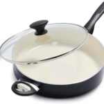 GreenPan Rio Healthy Ceramic Nonstick 5QT Saute Pan Jumbo Cooker with Helper Handle and Lid, PFAS-Free, Dishwasher Safe, Black