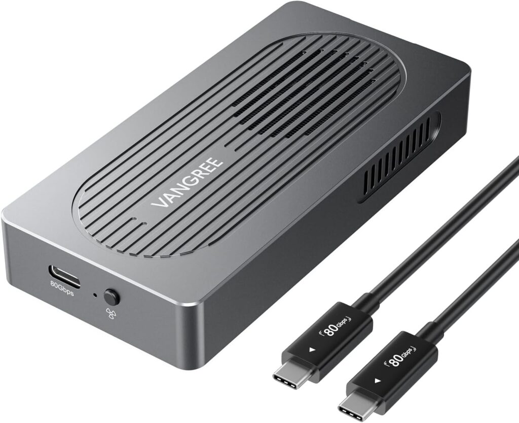 VANGREE 80Gbps M.2 NVMe SSD Enclosure with JHL9480 Chipset, External Drive with Cooling Fan, Compatible with USB4 V2.0/V1.0, USB 3.2/3.1/3.0, Support 8TB NVMe SSD 2280/2260/2242/2230 M/B+M Key