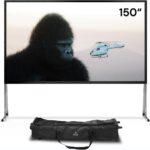 AWOL VISION Folding Outdoor Projector Screen with Stand (150 inches), Portable 16:9 4K HD Rear Front Movie Screen with Carry Bag for Theater Backyard Movie Night,Cinema School
