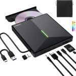 External CD DVD Drive with 4 USB Ports and 2 TF/SD Card Slots, USB 3.0 Portable CD/DVD Disk Drive Player Burner Reader Writer for Laptop MacBook Desktop PC Windows 11/10/8/7 Linux Mac OS