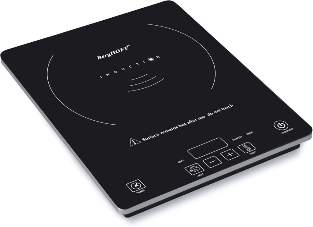 BergHOFF Tronic Tempered Glass Touch Screen Induction Cooktop 1800W, Auto-pan Detection, 14″ Black Shatter-resistant