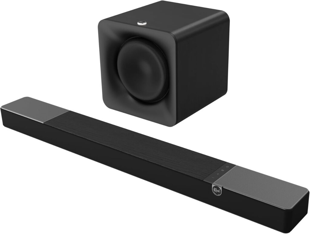 Klipsch Flexus Sound System: CORE 200 Sound Bar, 10″ SUB 100 Subwoofer, Powered by Onkyo with Bluetooth, Dolby Atmos and Custom Tuned Bass – Black