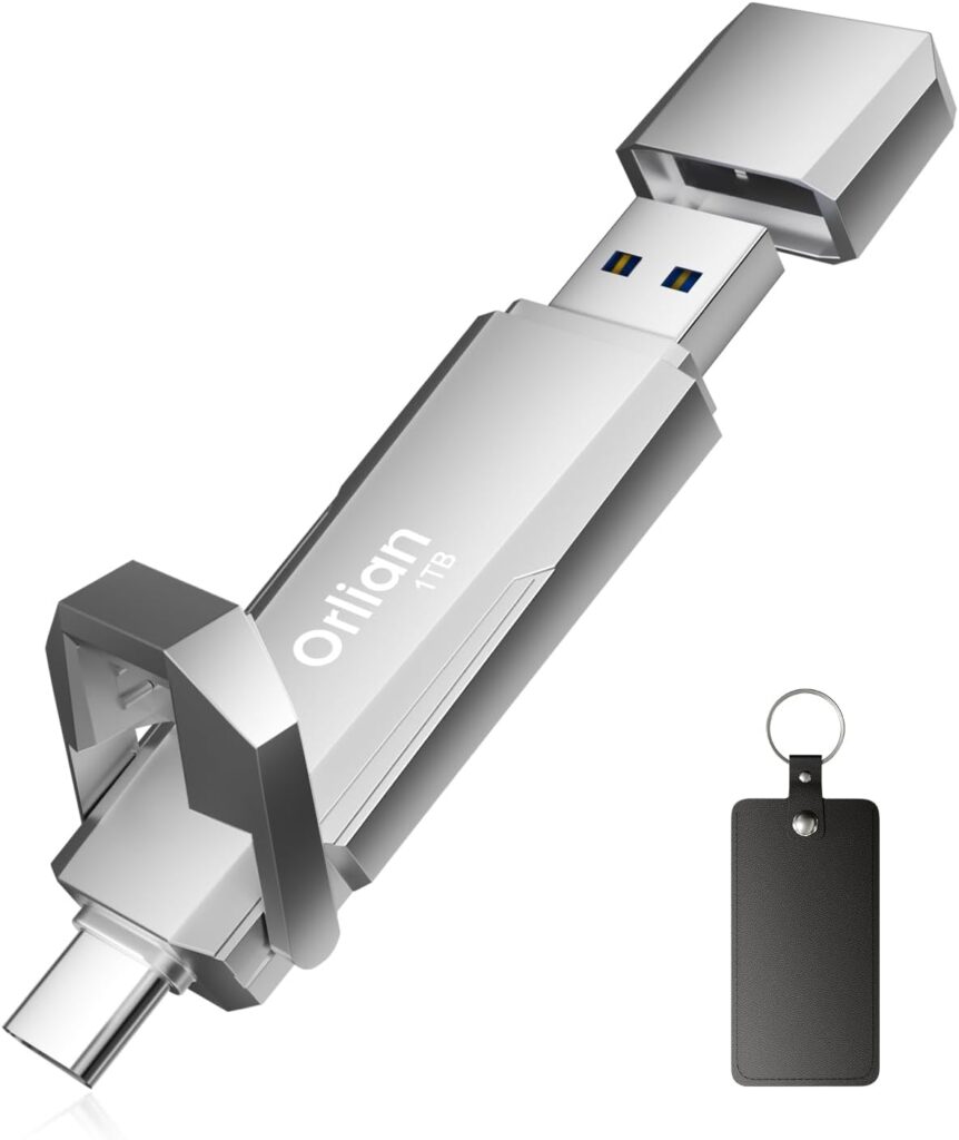 1TB External Portable SSD USB Solid State Drive Up to 1000MB/s USB 3.2 Gen 2 Dual Drive Type C + USB A Solid State Thumb Drive for Phone/Android Laptops/Windows/Mac, Silver