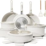 22-Piece Pots and Pans Set Non Stick with Removable Handles, Ceramic Cookware Set, Large-Capacity & Non Toxic, Induction & RV Compatible, Dishwasher Safe, PFAS/PTFE/PFOA Free, White