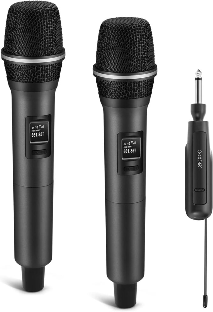 Wireless Microphones, Dual Handheld Dynamic Mic with Ultra-Stable Rechargeable Receiver | 200ft Freedom |Zero Dropouts | 40H Duration |Plug and Play| Karaoke Microphone for Singing, Meeting