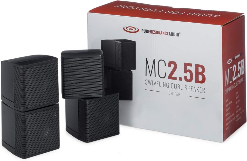 Pure Resonance Audio MC2.5B Dual 2.5” Swiveling Surround Sound Mini Cube Speaker (Pair, Black) (Without Brackets)