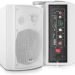 Pyle Wall Mount Home Speaker System – Active Passive Mountable Bookshelf Indoor Studio Garage Patio Stereo Sound Home Theater, Wireless Bluetooth Speaker Set W/Aux & RCA, White