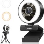 JIGA Streaming Webcam with Dual Microphone 1080P Adjustable Right Light Pro Web Camera Advanced Auto-Focus with Tripod Zoom Camera Gaming Webcam for Xbox Facebook YouTube Streamer Conferencing