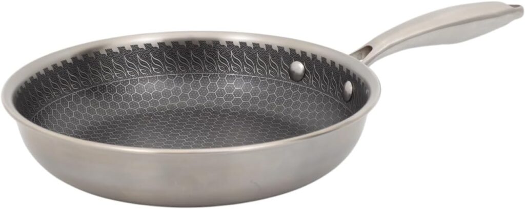 universal 9.4-Inch Tri-Ply Stainless Steel Fry Pan + Glass Lid, Non-Stick Surface for Healthier Cooking, Compatible with All Cooktops & Oven Safe – Durable, Versatile Skillet for Every Meal