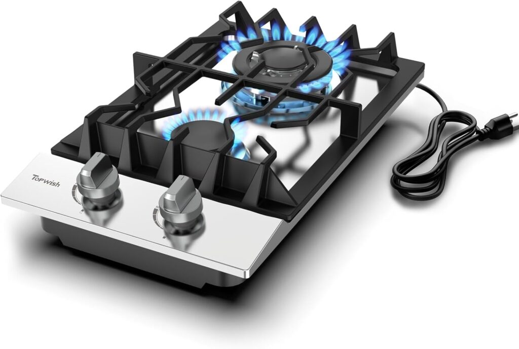 12 Inch Gas Cooktop, LPG/NG Convertible Built-in Gas Stove Top with 2 Burners 18000BTU, 304 Stainless Steel 2 Burner Propane Stove, Propane Stovetop Thermocouple Protect for Apartments, Rvs