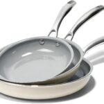 Kikcoin Ceramic Nonstick Frying Pan Skillets – 3 Sizes Omelette Pans for Healthly Cooking, 8+9.5+11 Inch Egg Pan with Stay Cool Handle, Free of PFAS PFOA PTEE, Oven/Dishwasher Safe for Busy Kitchen